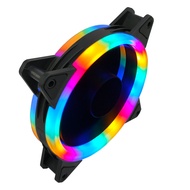 พัดลมระบายความร้อน12cmพัดลมคอมDual Ring RGB Cooling Fan พัดลมแสงสะท้อนสีสันสดใส พัดลมระบายความร้อนคอ