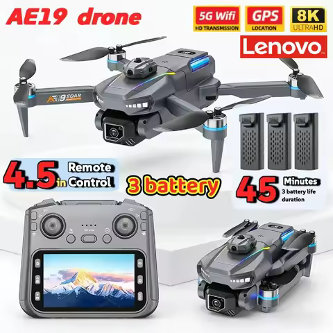 Lenovo AE19 GPS Drone 4.3" LCD 8K Dual Cam FPV 360° Obstacle Avoidance 3 Battery Options Professiona