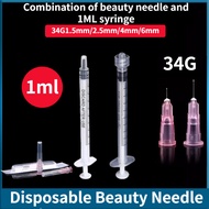 local 1ML syringe and 34G1.5mm 2.5mm 4mm 6mm sterile beauty needle combination is affordab