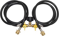 5ft Propane 2 Way Splitter Adapter Hose 1 lb to 20 lb Converter with Shut Off Valve, Propane Hose Adapter 1lb Portable Appliance to QCC1/Type1 5-40lb Tank for Camping Stove, Gas Grill, Portable Heater