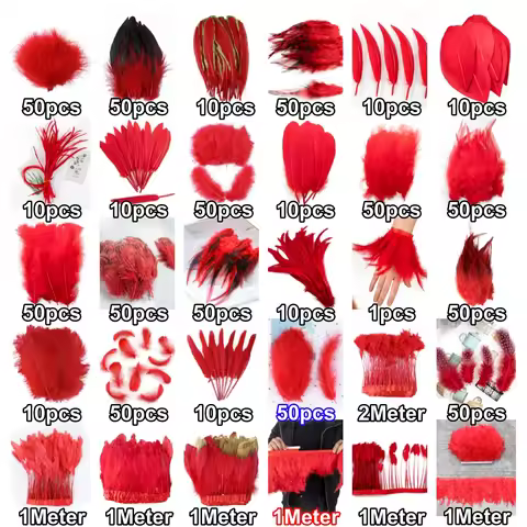 31 Styles Red Feathers Assortment for DIY Handmade Crafts Costume Masquerade Earrings Pheasant Roost