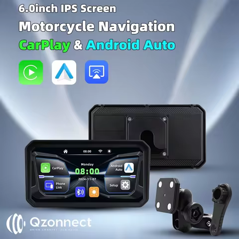 Qzonnect 2025 6" Motorcycle GPS CarPlay Android Auto, IP67, 5GHz WiFi, Bluetooth 5.0, Optional TPMS,