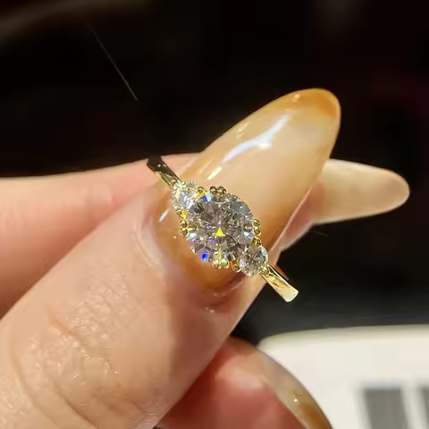 DWJ 1.2CT Moissanite Rings for Women Real 925 Sterling Silver 18K Gold Double Round Solitaire Diamon