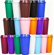 16oz Plastic Coffee Cups with Lids Reusable,Travel Bulk Cups,BPA Free,20 Packs Cold Hot to go Coffee