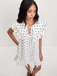[Pomelo] เดรสแต่งระบายลายจุด / Polka Dot Ruffle Trim Dress