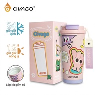 CIVAGO (17oz) Vacuum insulated thermos with straw, large capacity, ceramic lined coffee cup – Cartoo