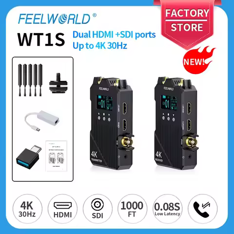 FEELWORLD WT1S 4K Wireless Video Transmitter Duplex Intercom Dual HDMI & SDI Input Output for Live S