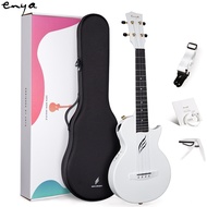 Enya Tenor Ukulele 26 Inch NOVA UE PRO Carbon Fiber Cutaway Travel Ukelele for Adult with Beginner Bundle Kit Including Online Video Lessons, Case, Strap, Capo and Strings(White)