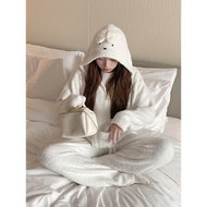 ชุดนอนผ้าขนแกะหนาพิมพ์ลายกระต่าย Miffy สำหรับผู้หญิง ชุดนอนฤดูหนาว 2025 พร้อมฮู้ด เสื้อคาร์ดิแกนยาว 