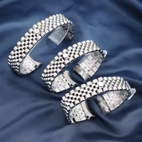 20mm 904l Stainless Steel Watch Band Solid Silver Brushed Polished Curved End Bracelet For 40 41mm N