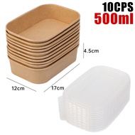 [Ấm nhà] 10 cái/bộ giấy kraft hộp thức ăn dùng một lần hộp cơm trưa vuông hộp đóng gói thực phẩm nha
