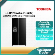 【FREE SHIPPING】Toshiba Side By Side Black Glass 640L Refrigerator GR-RS755WIA-PGY(22)