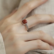 Southern Red Agate Red Sugar Cube Hollow Ring
