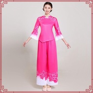Retro Printed Vietnam Aodai Dress Women Stage Performance Dancing Clothing