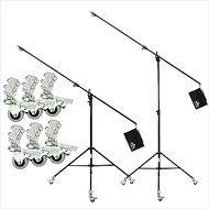 BRITEK 11.3ft/3.44m Heavy Duty Boom Light Stand w/Steel Caster Rubber Wheels – 11.3’ (Black), Set of
