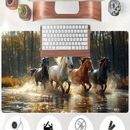 Large Desk Extended Gaming Mouse Pad With Printed Pattern Of 4 Running Horses In Different Colors In
