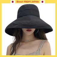 [SIETE MARES] Hat Women's Large Size Wide Brim Deep UV Protection Foldable Spring/Summer Fashion with Strap UV Cut (Black)