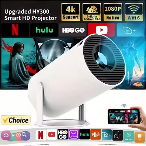 2025 HY300 Portable Projector 4K Ultra HD 300ANSI Android 11 BT54 Electronic Focus Built in Speaker 