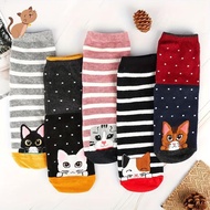 Ladies Funny Ankle Socks, 5-Pair Funky Design Socks, Warm Cute Cat Pattern Socks, Comfortable Daily 