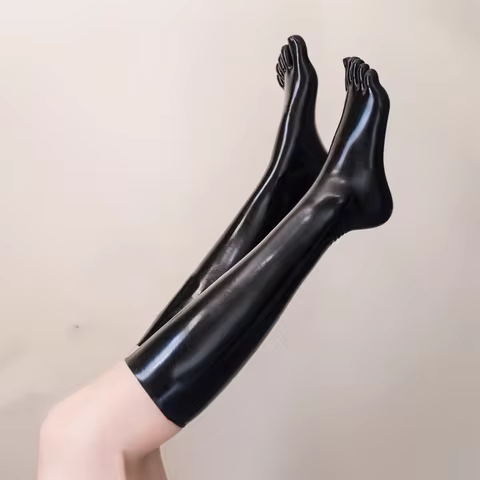 Seamless Module Knee-High 3D Latex 5 Toes Socks Rubber Mid-Calf Length Stocking