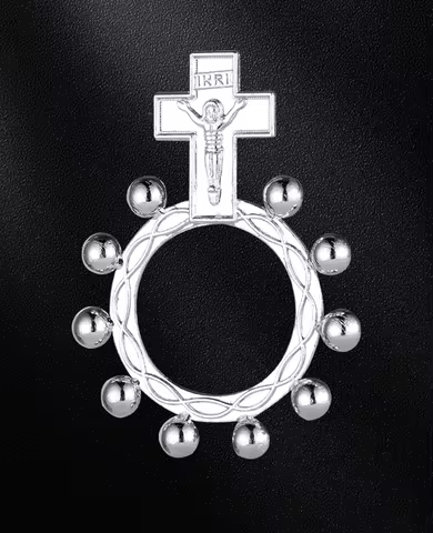 5Pcs INRI Crucifix Jesus Cross Finger Rosary Ring Catholic Cross Pendant for One Decade Rosary Conne