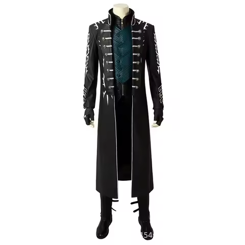 Vergil Cosplay Costume Full Set Dark Fantasy Warrior Trench Coat Outfit Game Character Role Play Hal