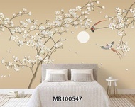 WALLPAPER 3D DINDING PHOTOWALL MURAL MOTIF BUNGA SAKURA ELEGANT KAMAR