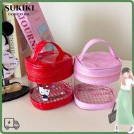 SUKIKII Kawaii Bucket Handbag, Transparent Hello Kitty Hello Kitty Makeup Bag,  Portable Multifuncti