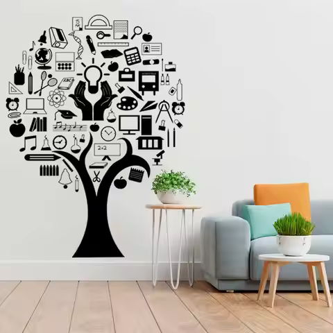 Book Tree Vinyl Wall Stickers Reading Room Library Bookstore Science Experiment Classroom Stickers K
