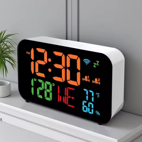 WiFi Desktop Clock Humidity Calendar Smart Thermometer and Digital LED Display Support WiFi Automati