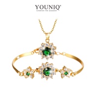 YOUNIQ EMERALD Gemstone 18K Gold Plated Bracelet & Necklace Set