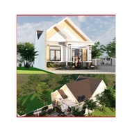 Dk139 7m2x13m9 Thai Roof House Design Drawing Printed on A3 Paper, Full 3D Color, Architecture, Stru