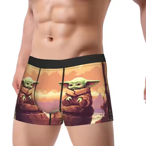 Men Boxer Briefs Shorts Panties Baby Yoda Breathable Underwear StarWars Male Humor Plus Size Underpa