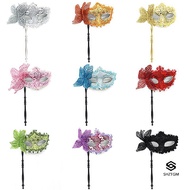 STM] Masquerade Mask with Holding Stick, Venetian Half Face Mask for Women