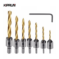 KIPRUN 7Pcs Flute Countersink Drills Bits countersunk head drilling Bit Set 3 Tips Woodworking drill