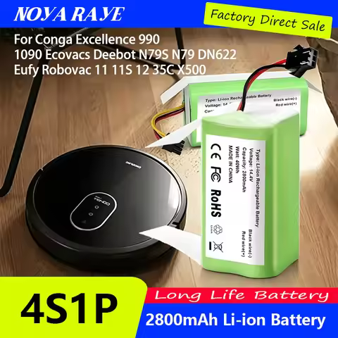 4S1P Li-ion Battery 2800mAh 14.4V for Conga Excellence 990 1090 Ecovacs Deebot N79S N79 DN622 Eufy R