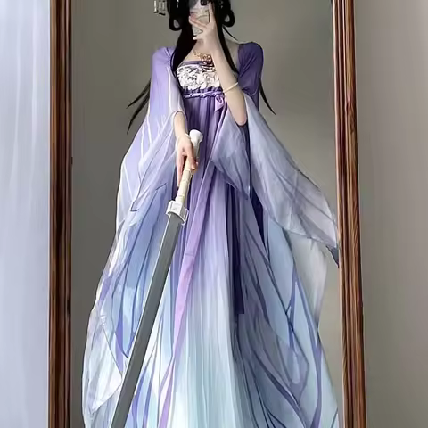 Large Size 6XL Chinese Hanfu Dress Women Halloween Cosplay Costume Ancient Gradient Purple Hanfu Sui