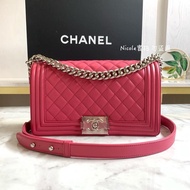 Chanel BOY 25 粉/銀鍊