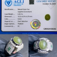 Size 8.5 / 18 - Green Sapphirenatural 6.36 ct origin Thailand Ring Kunsar Memo AGLI