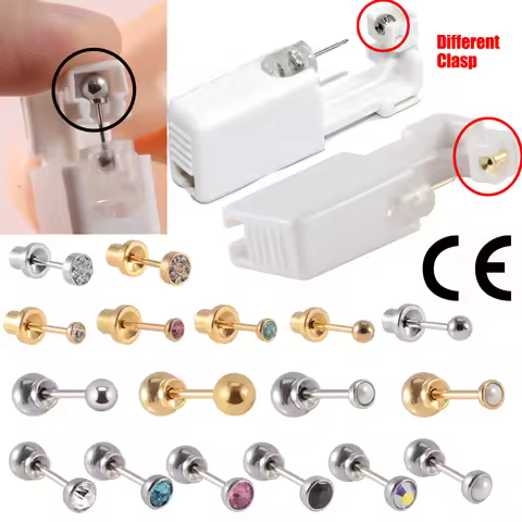 2PCS Disposable Ear Piercing Gun Unit Nickel Free Ear Studs Clasp Safety for Baby Woman NO PAIN Ster