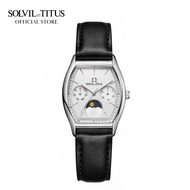 Solvil et Titus Barista Multi-Function DayNight Quartz Silver White Dial &amp; Black Leather Strap Women Watch W06-03324-001