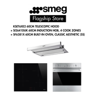 SMEG Bundle 60cm Induction Hob, 4 zones + 60cm Analog Oven + Optional Non Wall Mounted (KSET6XE2) Or Wall Mounted Hood (KBT900XE or KBT9L4VN)