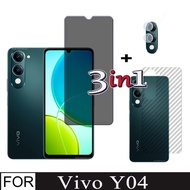 3in1 Privacy Tempered Glass for Vivo Y04 Screen Protector for Vivo Y04 Y03T Front Glass Back Film Ca