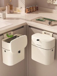 1入組2.4加侖 (約9升)掛式小垃圾桶帶蓋,適用於廚房櫥櫃門或水槽,帶蓋浴室垃圾桶,食物廢棄物桶,堆肥桶,背掛勾式設計