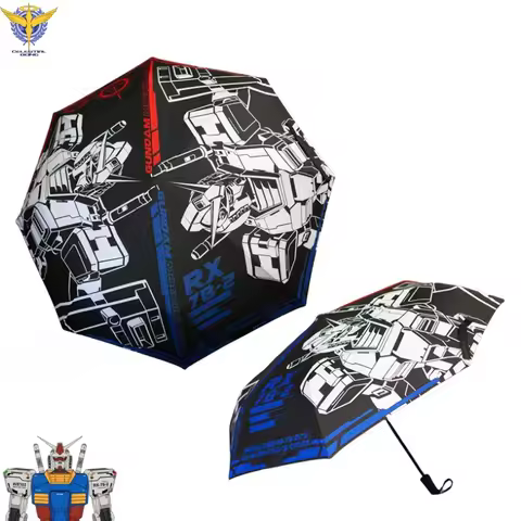 Gundam Creative Cartoon Black Vinyl Coated UV Protection Three-Fold Manual Umbrella, Sunshade Umbrel