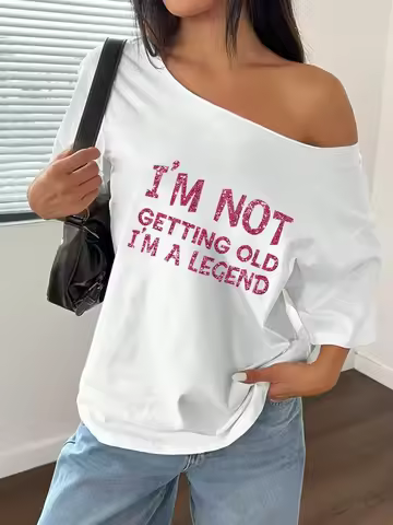 100% Cotton Plus Size I'm Not Getting Old I'm A Legend Letter Print Short Sleeve Shoulder Loose Prin