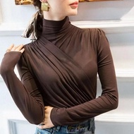 Slim Top for Women Turtleneck  Clothing 2024 Tee Brown Woman T-shirt Xxl Alt Goth Luxury High Qualit