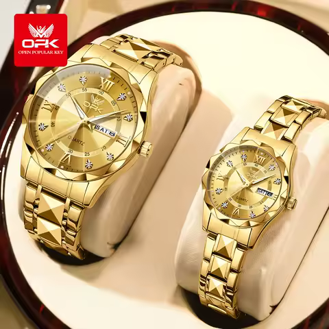 OPK Brand Couple Watch Waterproof Diamond Watch Dual Calendar Display Gold Watches 6023