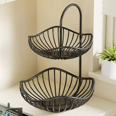 2-Tier Countertop Fruit Basket & Vegetable Storage Organizer | Metal Wire Kitchen Produce Stand for 