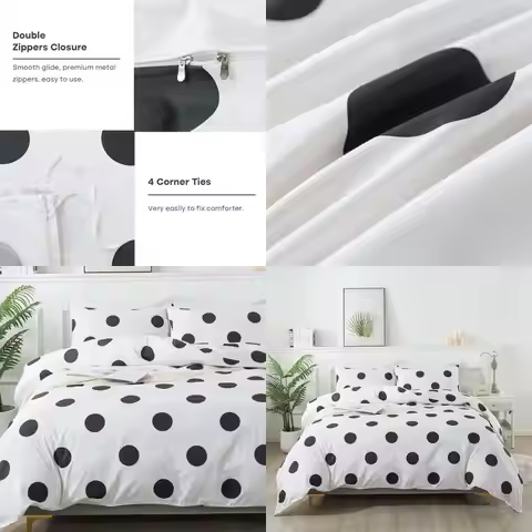 King & Cal King Polka Dot Cotton Bedding Set: 3-Piece Black & White Comforter Cover, Pillowcases